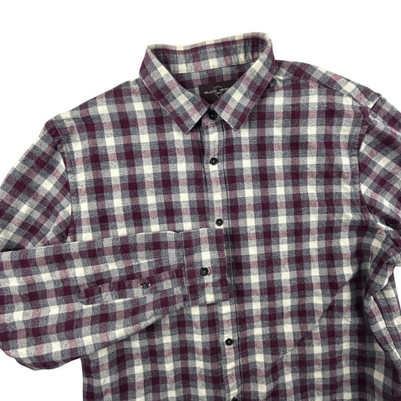 Black Brown 1826 Other - Black Brown 1826 Heavy Flannel Shirt Mens XL Burgundy Gray Plaid Long Sleeve
